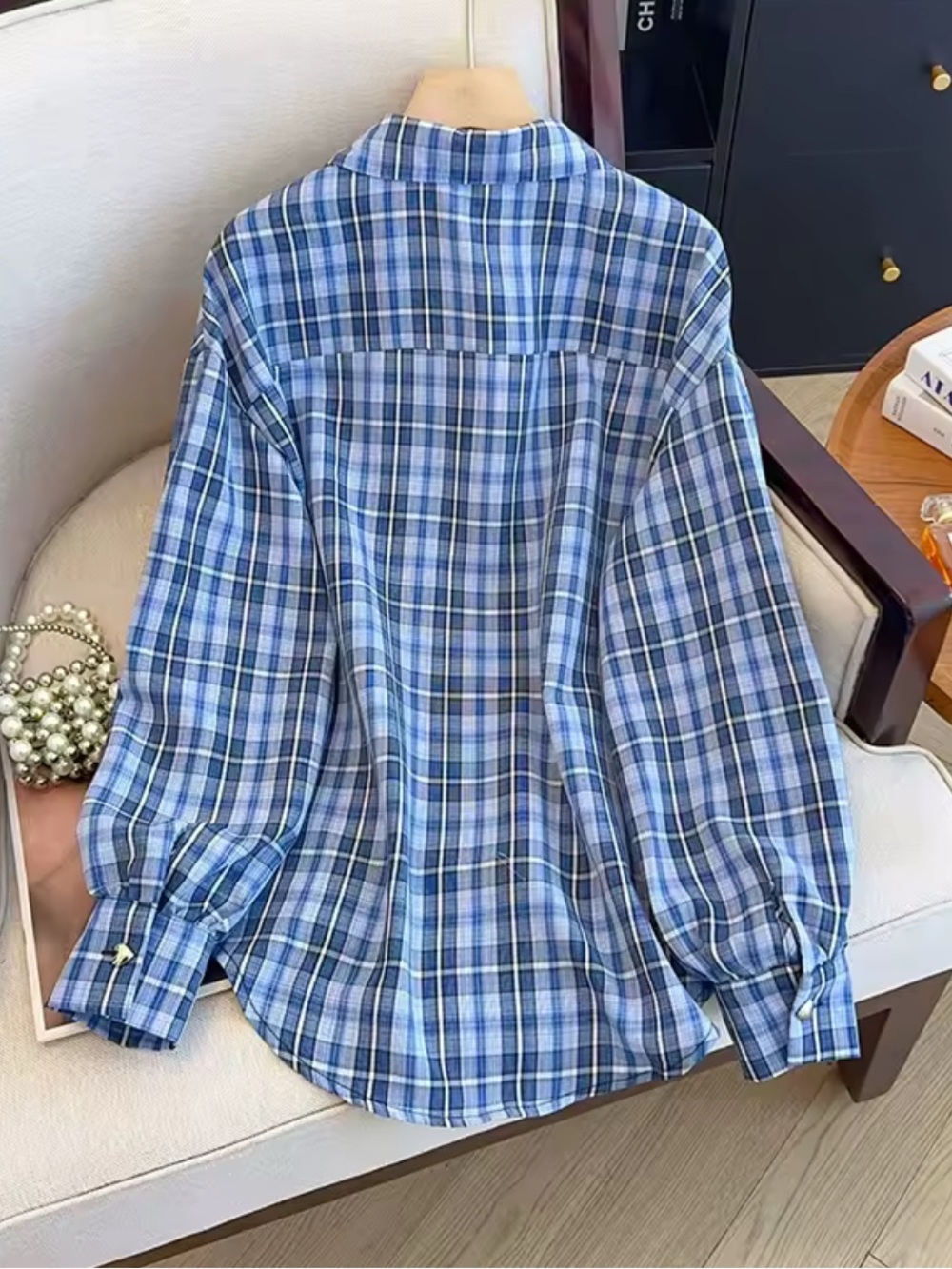 Blue Plaid Long-Sleeve Men's Shirt